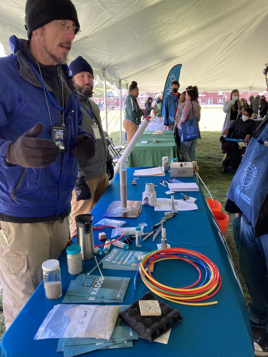 Staff from EGLE’s Remediation and Redevelopment Division explain the tools they use to identify, clean up, and monitor contaminated sites at the Blue-Green Career Fair at Grand Rapids Public Schools that reached over 400 local students in Spring 2022.