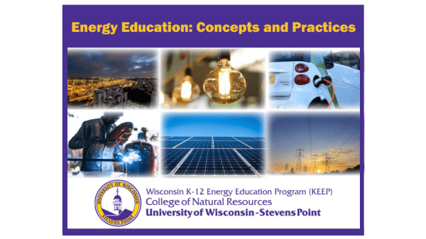 Six pictures of various aspects of modern energy use are included with a banner for KEEP - Wisconsin's K-12 Energy Education Program