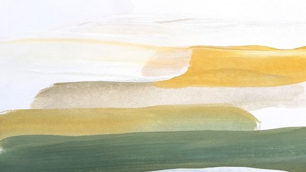 Abstract painting with green and yellow lines
