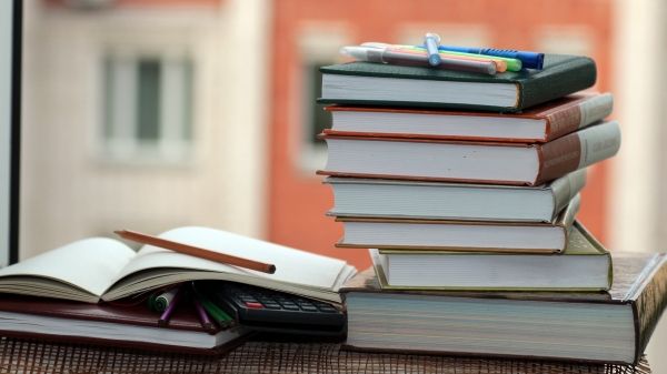 Stack of books on a desk