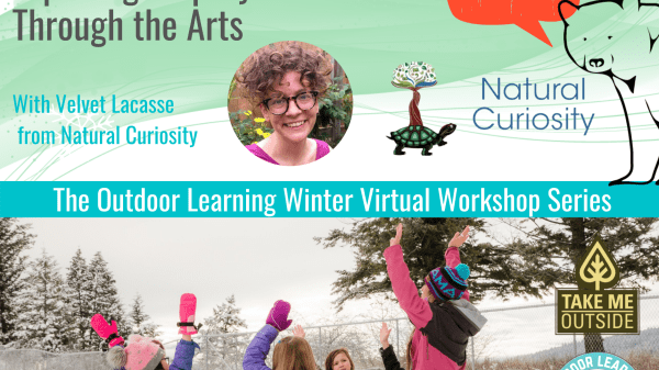 Colorful graphic of children in an outdoor school during winter
