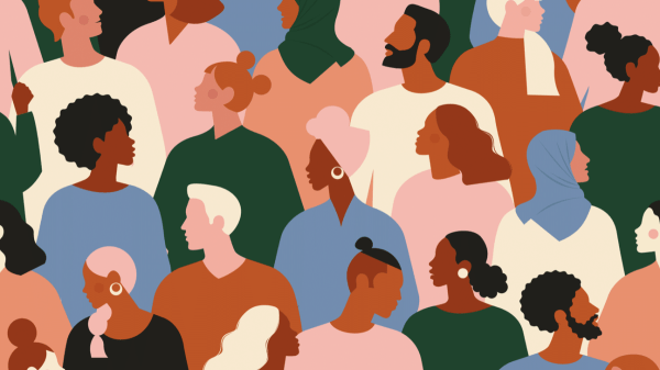 Illustration of people looking left and right.