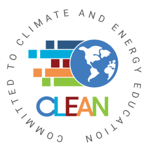 CLEAN logo, with the words "committed to climate and energy education" around it.