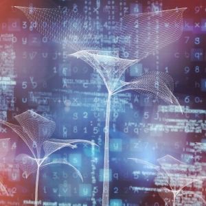 3d illustration of plant stem against image of data