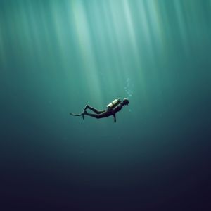 Diver in the deep sea